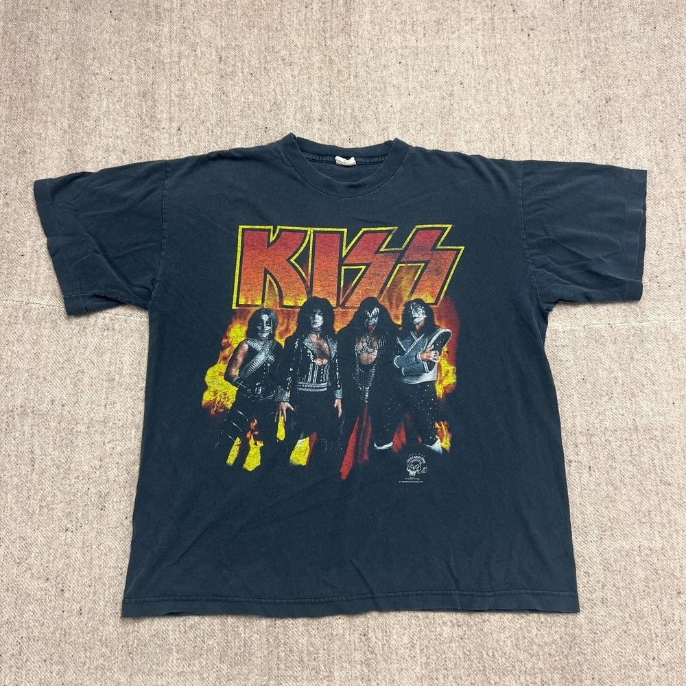Vintage Kiss Shirt Mens XL Black‎ 1990s Alive Worldwide Tour USA